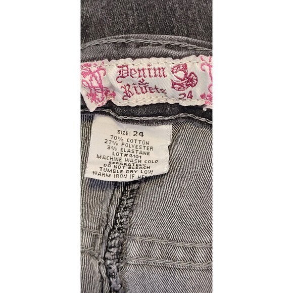 Denim & Rivets Women’s Black Striped Embellished Legs Denim Jeans‎ Size 24 - Picture 14 of 15